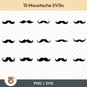 Moustache SVG Bundle, Moustache Clipart, 15 Moustache Cut Files for Cricut, PNG and SVG, Vector Image Cut Files, Printable