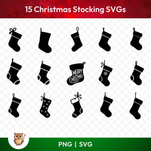 Paquete SVG de silueta de media navideña, clipart de media navideña, 15 archivos de corte de media para Cricut, PNG y SVG, archivos de corte de imágenes vectoriales