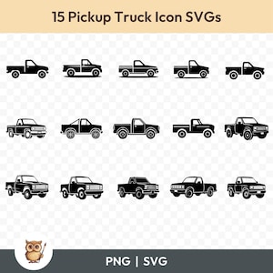 Pickup Truck Icon SVG Bundle, Pickup Truck Clipart, 15 Pickup Cut Files for Cricut, PNG and SVG, Vector Image Cut Files, Printable