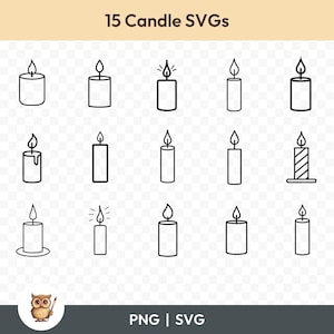 Kerze SVG Bundle, Kerze Clipart, 15 Kerze Schnittdateien für Cricut, PNG und SVG, Vektor Bild Schnittdateien, Printable