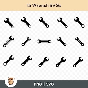 Wrench SVG Bundle, Wrench Clipart, 15 Wrench Cut Files for Cricut, PNG and SVG, Vector Image Cut Files, Printable