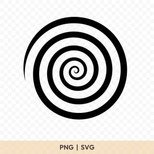May include: A black and white spiral design on a transparent background. The spiral starts from the center and expands outwards in concentric circles. The image includes the text "PNG | SVG" at the bottom.