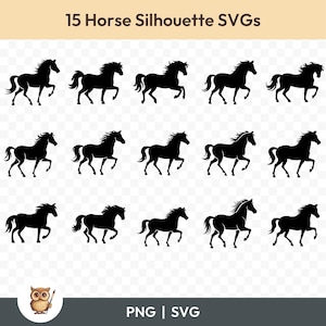 Bundle Silhouette cheval SVG, Clipart cheval, 15 fichiers de coupe de cheval pour Cricut, PNG et SVG, fichiers de coupe Image vectorielle, imprimable