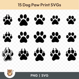 Dog Paw Print SVG Bundle, Dog Paw Clipart, 15 Paw Cut Files for Cricut, PNG and SVG, Vector Image Cut Files, Printable