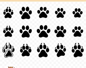 Hund Pfotenabdruck SVG Bundle, Hund Pfote Clipart, 15 Pfotenschnittdateien für Cricut, PNG und SVG, Vektorbild-Schnittdateien, bedruckbar