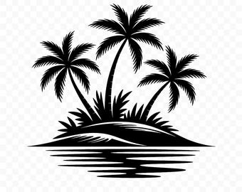 Tropical Island Silhouette SVG: Palm Tree Island Cut File for Cricut, Palm Tree Silhouette, Clipart, Beach Art, Vacation Theme