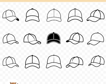 Baseball Cap SVG Bundle, Cap Clipart, 15 Baseball Cap Cut Files for Cricut, PNG and SVG, Vector Image Cut Files, Printable
