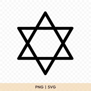 May include: A black Star of David symbol, a six-pointed star formed from two overlapping equilateral triangles. The image is a PNG and SVG file.