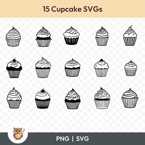 Cupcake SVG Bundle, Cupcake Clipart, 15 Cupcake Cut Files for Cricut, PNG and SVG, Vector Image Cut Files, Printable