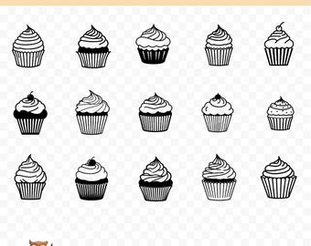 Cupcake SVG Bundle, Cupcake Clipart, 15 Cupcake Cut Files for Cricut, PNG and SVG, Vector Image Cut Files, Printable