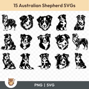 Australian Shepherd SVG Bundle, Australian Shepherd Clipart, 15 Australian Shepherd Cut Files for Cricut, PNG & SVG, Vector Image Cut Files