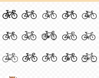 Bicycle SVG Bundle, Bicycle Icon Clipart, 15 Simple Bike Cut Files for Cricut, PNG and SVG, Vector Image Cut Files, Printable