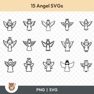 Angel Outline SVG Bundle, Angels Clipart, 15 Angel Cut Files for Cricut, PNG and SVG, Vector Image Cut Files, Printable
