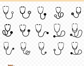 Pacchetto SVG di stetoscopio, Clipart di stetoscopio, 15 file di taglio di stetoscopio per Cricut, PNG e SVG, file di taglio di immagini vettoriali, stampabili