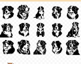 Bernese Mountain Dog SVG Bundle, BMD Clipart, 15 Bernese Mountain Dog Cut Files for Cricut, PNG, Vector Image Cut Files, Printable