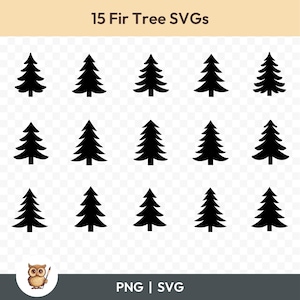 Fir Tree SVG Bundle, Fir Tree Icon Clipart, 15 Fir Tree Silhouette Cut Files for Cricut, PNG and SVG, Vector Image Cut Files, Printable