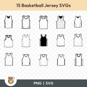 Paquete SVG de camiseta de baloncesto, clipart de camiseta de baloncesto, 15 archivos de corte de camiseta de baloncesto para Cricut, PNG y SVG, archivos de corte de imagen vectorial