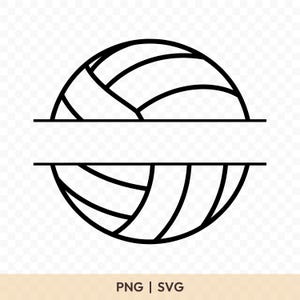 May include: Black and white volleyball design with a horizontal split for personalization. The image includes the text "PNG | SVG" at the bottom, indicating file formats. The design is suitable for sports-themed crafts and digital projects.