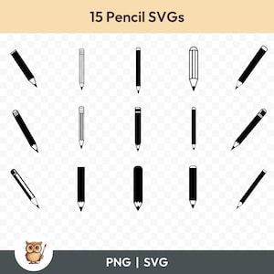 Pacote de lápis SVG, clipart de lápis, 15 arquivos de corte de lápis para Cricut, PNG e SVG, arquivos de corte de imagem vetorial, para impressão