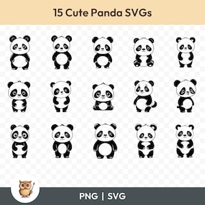 Cute Panda SVG Bundle, Panda Clipart, 15 Panda Cut Files for Cricut, PNG and SVG, Vector Image Cut Files, Printable