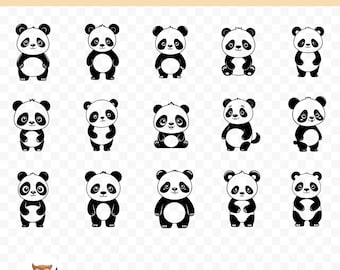 Cute Panda SVG Bundle, Panda Clipart, 15 Panda Cut Files for Cricut, PNG and SVG, Vector Image Cut Files, Printable