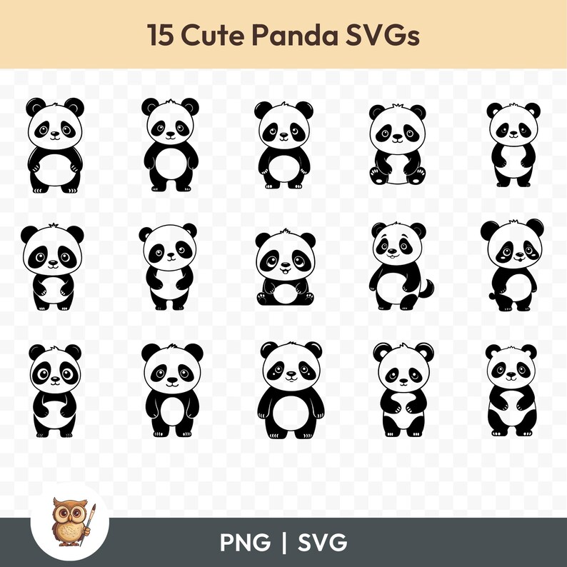 Cute Panda SVG Bundle, Panda Clipart, 15 Panda Cut Files for Cricut ...