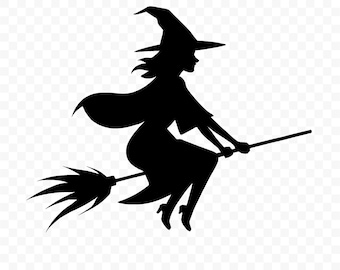 Hexe auf Besen SVG: Hexe Schnittdatei, Hexe PNG, Hexe auf Besen Silhouette, Hexe Cricut, Halloween Cliparts, Hexe Vektor