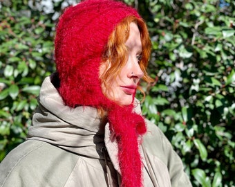 Mohair Knitted Balaclava: Lightweight Tie Adult Bonnet for Fall Autumn Fashion