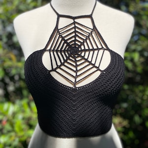 Crochet Spiderweb Crop Top, Halloween Crochet Spider Corset, 3 Different Colors Spider Web Knitted Crop Top, Grunge Fairycore Goth Top