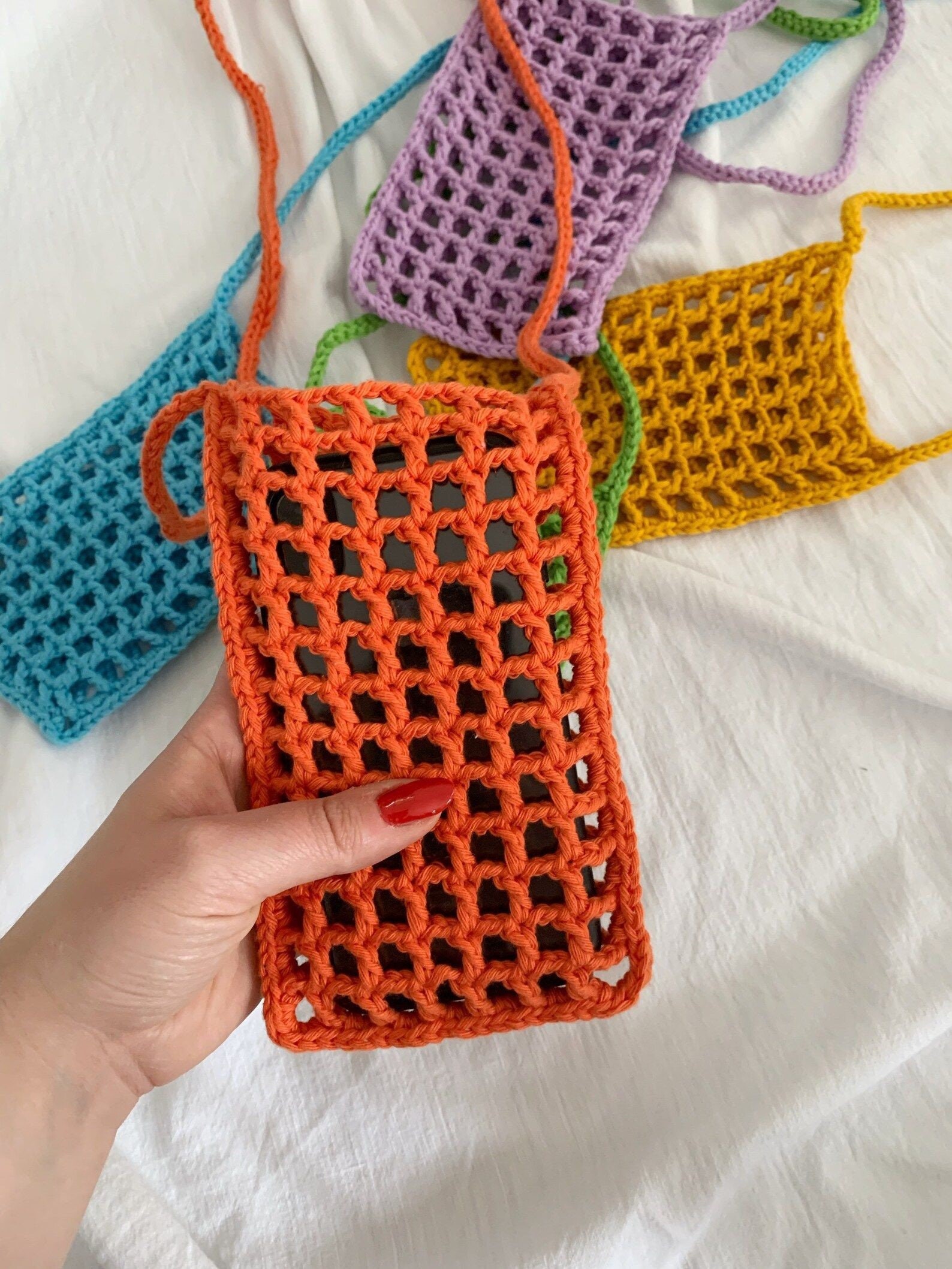 Crochet Crossbody Phone Bag Custom Order Mobile Phone Bag Etsy