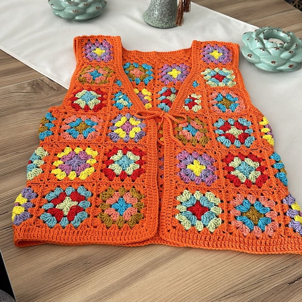 Crochet Vest, Granny Square Vest, Handmade Vest, Boho Vest, Summer Vest, Festival Clothing, Hand-Knit Vest