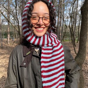 Striped Sophie Hood, Scandinavian Style Mohair Knit Scarf, Customizable Two Color