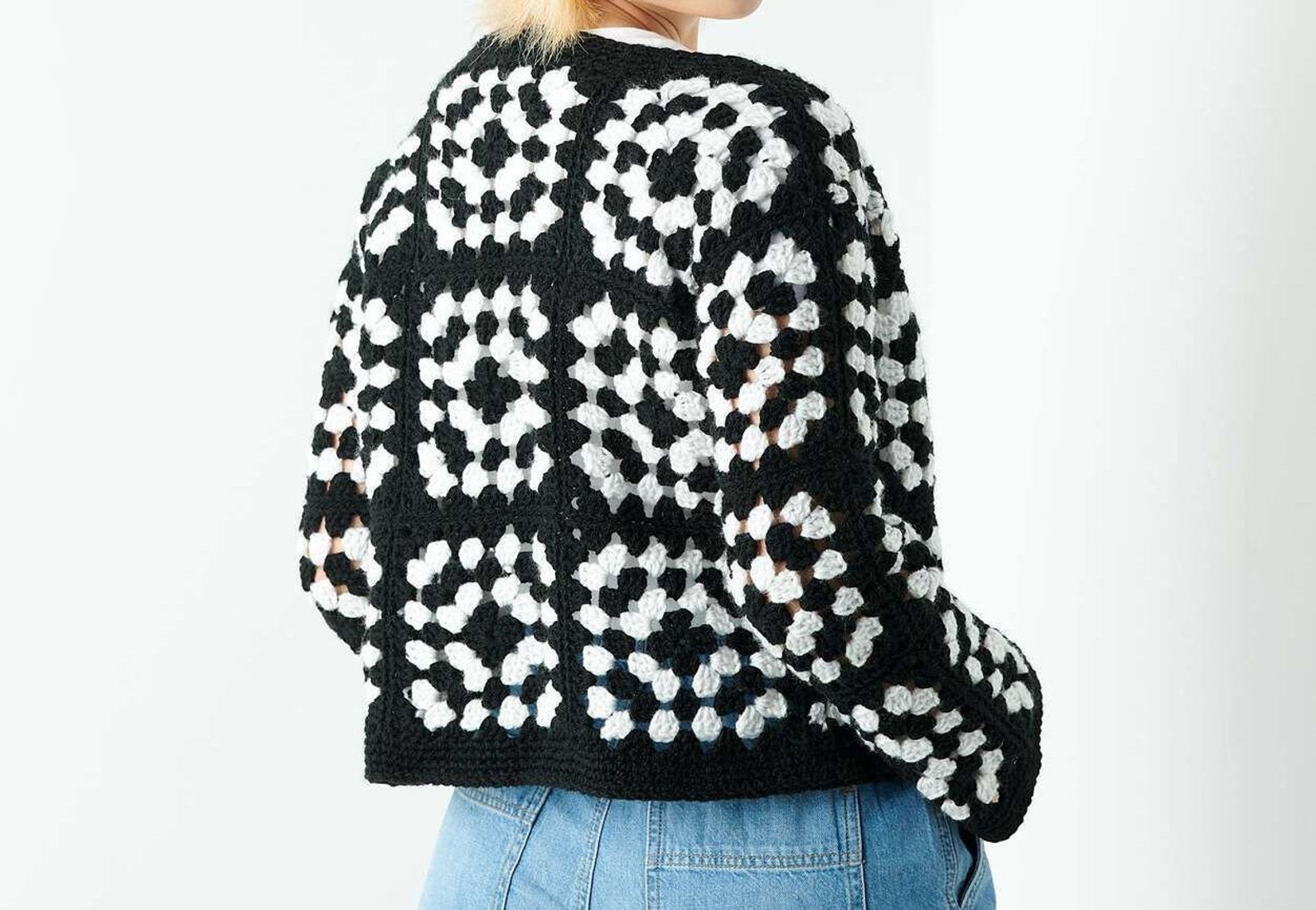 Crochet Granny Square Cardigan Jacket Women Unisex Black Etsy