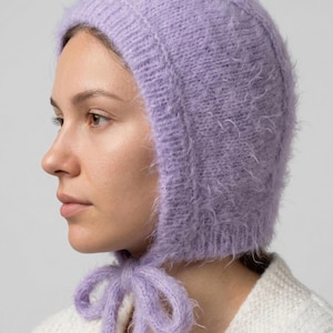 Cappello passamontagna in mohair lavorato a maglia: cappello passamontagna soffice con fiocco