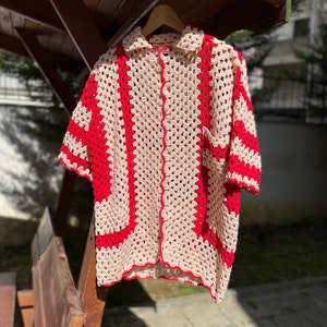 Gehäkeltes Shirt, Herrenhemden, Unisex Shirt, handgemachtes Shirt, Strand Sommer Shirt, Vintage Style Shirt, Häkelkleidung