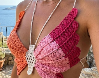 LGBTQ Pride-gehaakte crop top met vlinder: lesbienne, biseksueel, transgender, aseksueel vlagkleuren