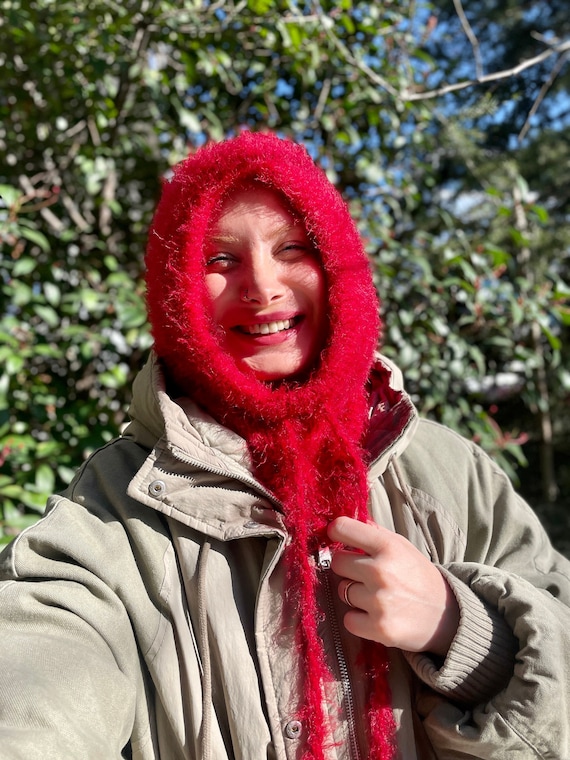Hand Knit Balaclava, Unisex Balaclava Hood, Red Warm Winter Hand Knit Balaclava, Unisex Balaclava Hood, Red Warm Winter