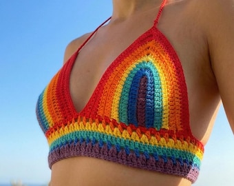 Handgefertigtes Crop Top aus Baumwolle: Neckholder LGBTQ Festival Outfit