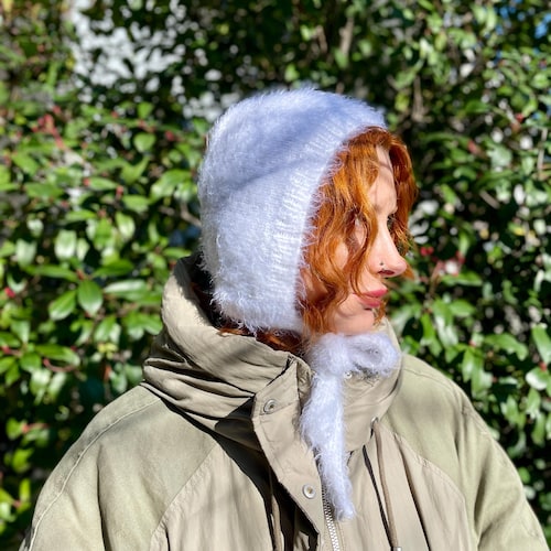 Hand Knit Tie Bonnet, 20 Different Colors Winter Warm Hat, Crochet