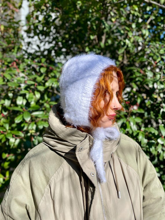 Hand Knit Tie Bonnet, 20 Different Colors Winter Warm Hat, Crochet