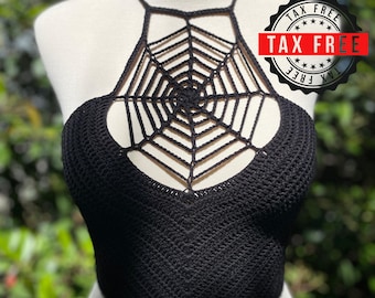 Crochet Spiderweb Crop Top, Halloween Crochet Spider Corset, 3 Different Colors Spider Web Knitted Crop Top, Grunge Fairycore Goth Top