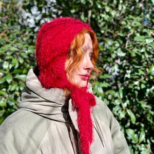 Gorro de corbata de punto a mano, gorro cálido de invierno rojo, gorro de pasamontañas de ganchillo, gorro tejido a mano, gorro hecho a mano, gorro unisex, pasamontañas hecho a mano Rojo