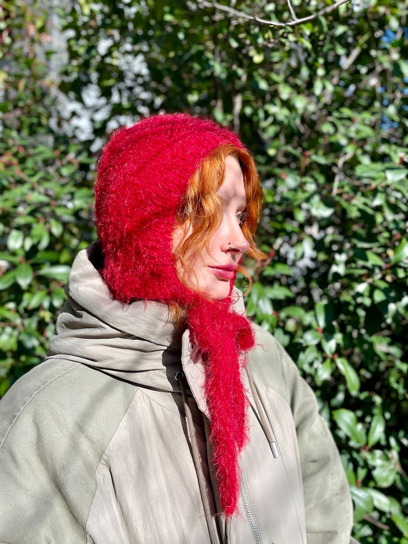 Gorro de corbata de punto a mano, gorro cálido de invierno rojo, gorro de pasamontañas de ganchillo, gorro tejido a mano, gorro hecho a mano, gorro unisex, pasamontañas hecho a mano Rojo