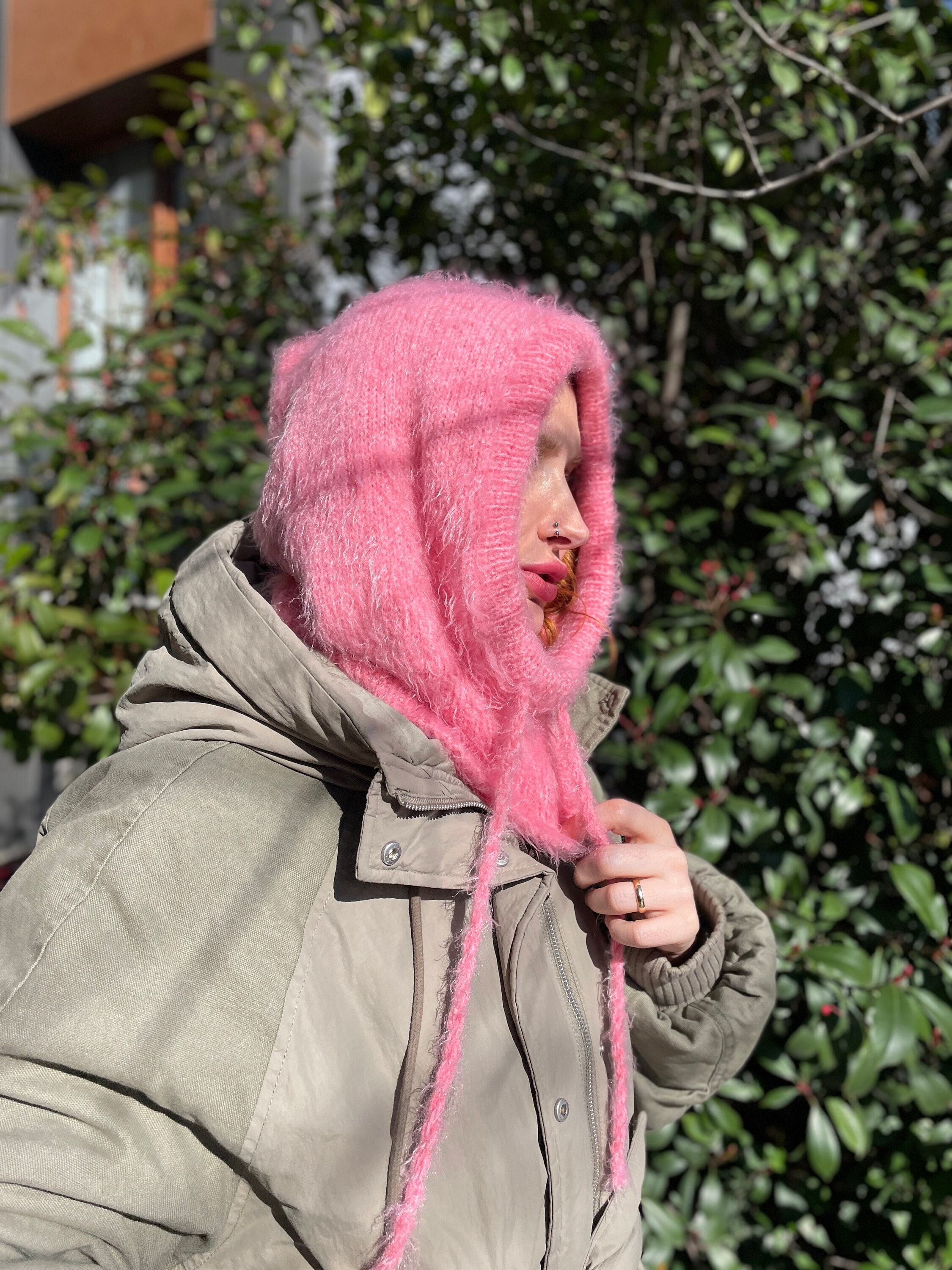 Hand Knit Balaclava, Unisex Balaclava Hood, Pink Warm Winter