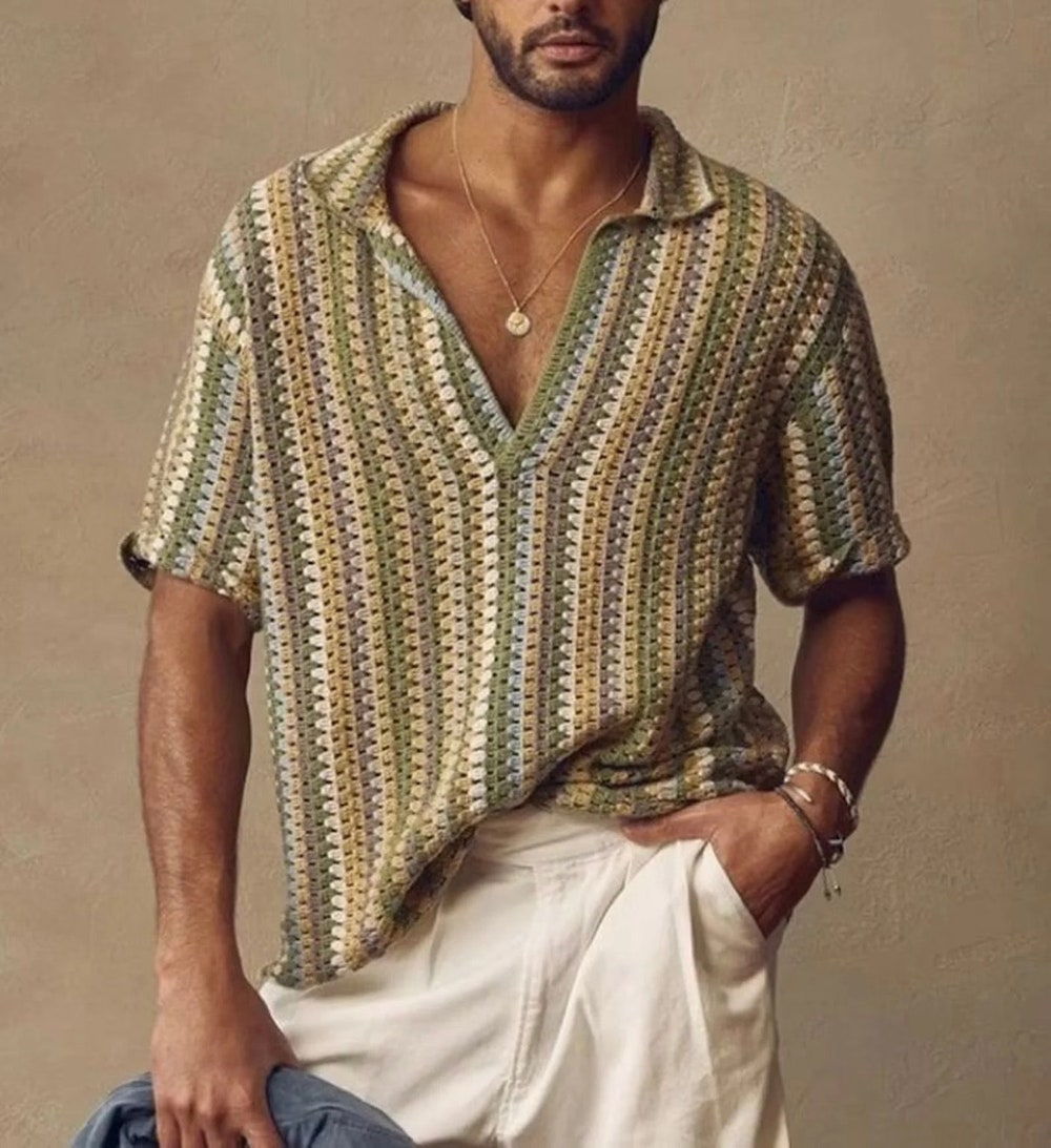 Crochet Shirt, Unisex Shirt, Oversized Shirt, Handmade Shirt, Summer Shirt, Shirts For Men, Colorful Shirt, Beach Shirt, Vintage Style Shirt Mavenshirts
