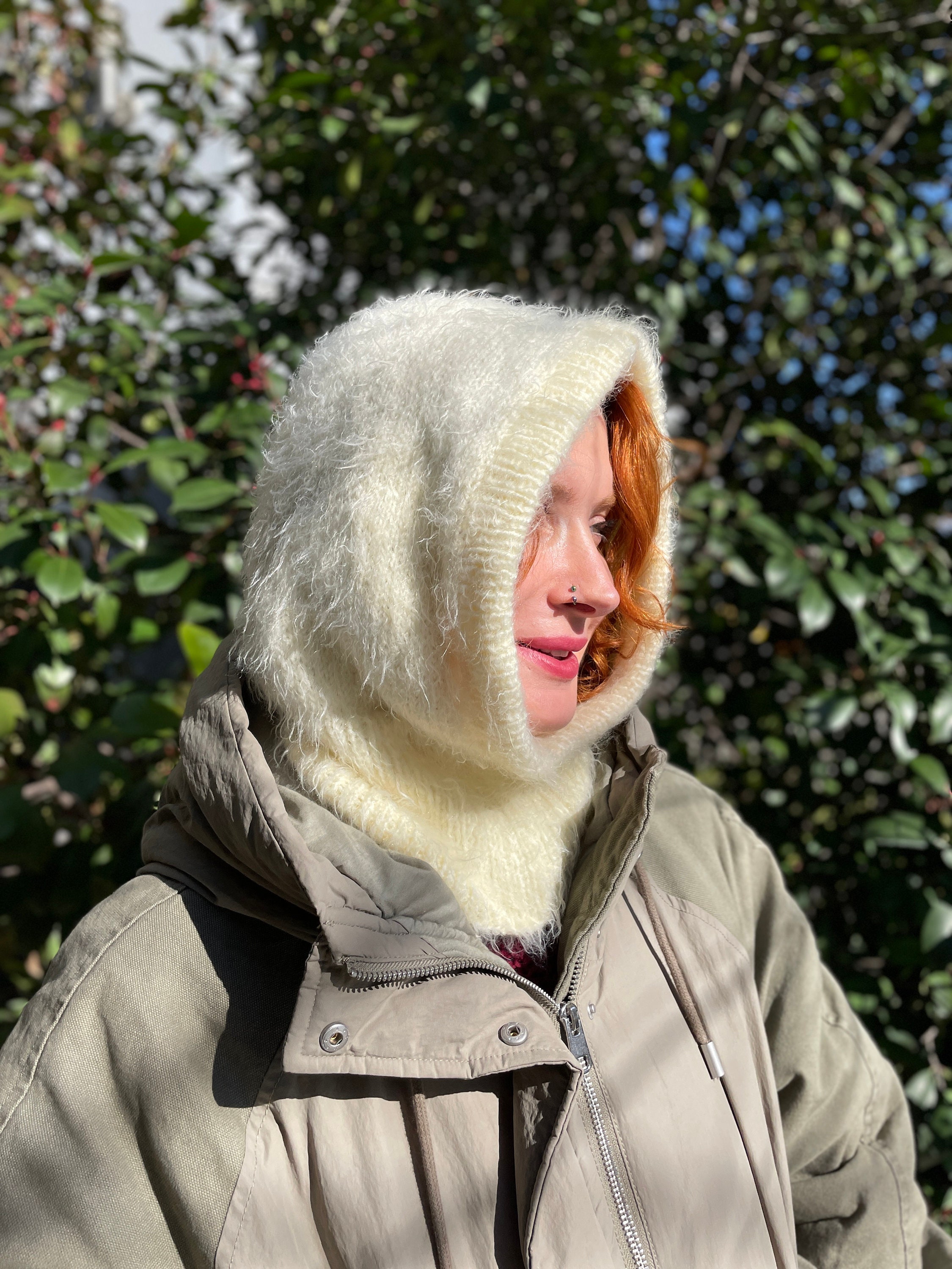 Hand Knit Balaclava, Unisex Balaclava Hood, Cream Warm Hand Knit Balaclava, Unisex Balaclava Hood, Cream Warm