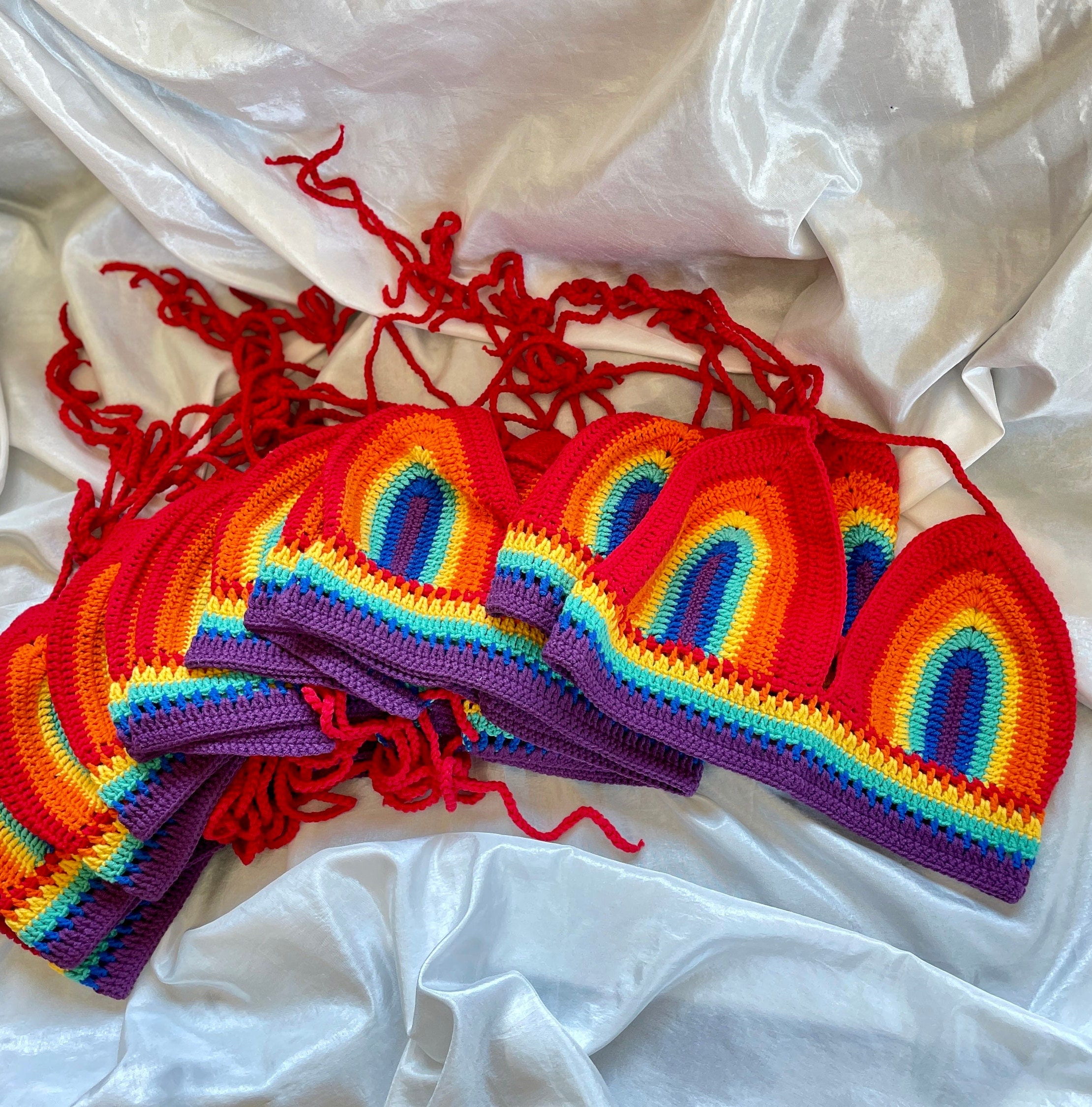 Pride Crop Top, Rainbow Crochet Top, Pride Outfit, Triangel Handmade Pride Top, Pride Parade Outfit, Rainbow Corset, Pride Outfit Plus Size