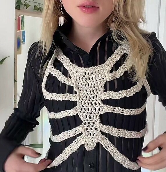 Crochet Skeleton Top Grunge Fairycore Goth Top Skeleton - Etsy