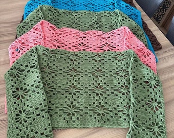 Crochet Long Sleeve Top, Handmade Summer Top, Crochet Vintage Style Blouse, Handmade Long Sleeve Blouse, Cover Up Top, Handmade Crop Top