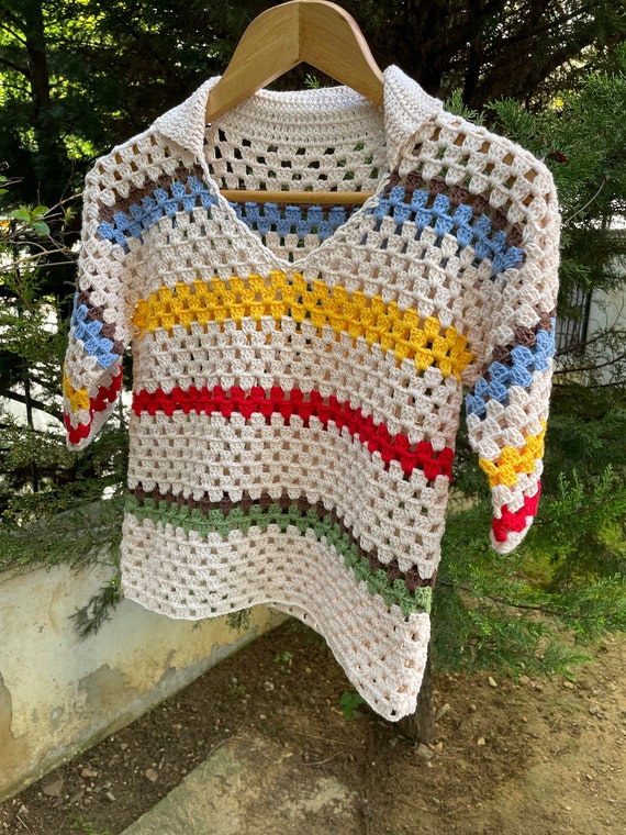 【JEMUT】★男女兼用★ 25SS CROCHET SHORT KNIT SHIRT Crochet Shirt, Knitted Shirt, Handknit Cotton Shirt, Crochet